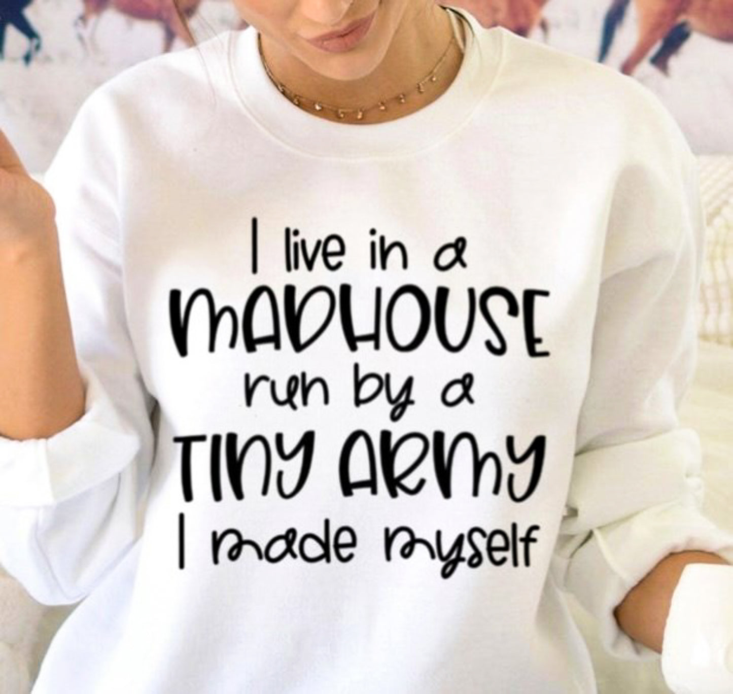 I Live In A Mad House Run By A Tiny Army I Made Myself T-Shirt or Crew Sweatshirt