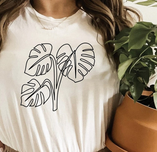 Monstera Plant 3 Leaves Sketch T-Shirt or Crew Sweatshirt