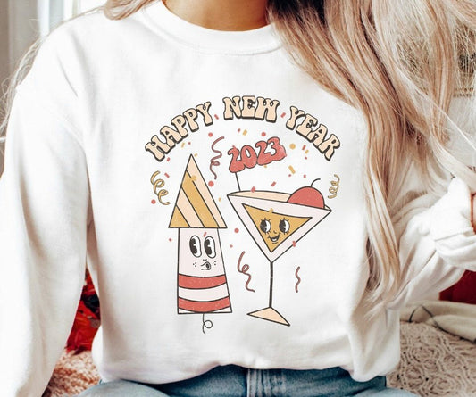 Happy New Year 2023 Firework & Drink Crew Sweatshirt