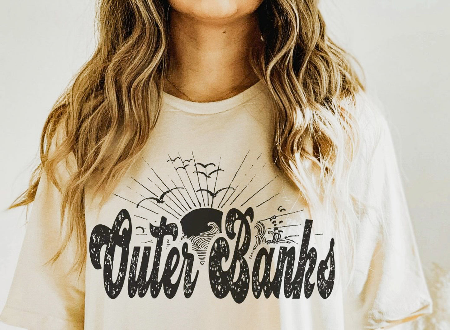 Outer Banks With Sun & Birds Scene Tee