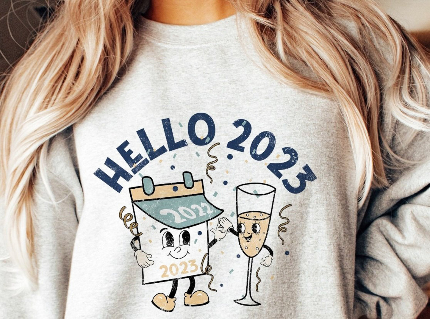 Hello 2023 Calendar & Drink High-Fiving Crew Sweatshirt