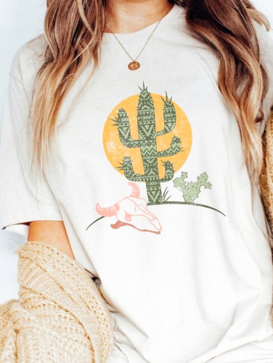 Aztec Pattern Cactus With Sun & Skull Tee