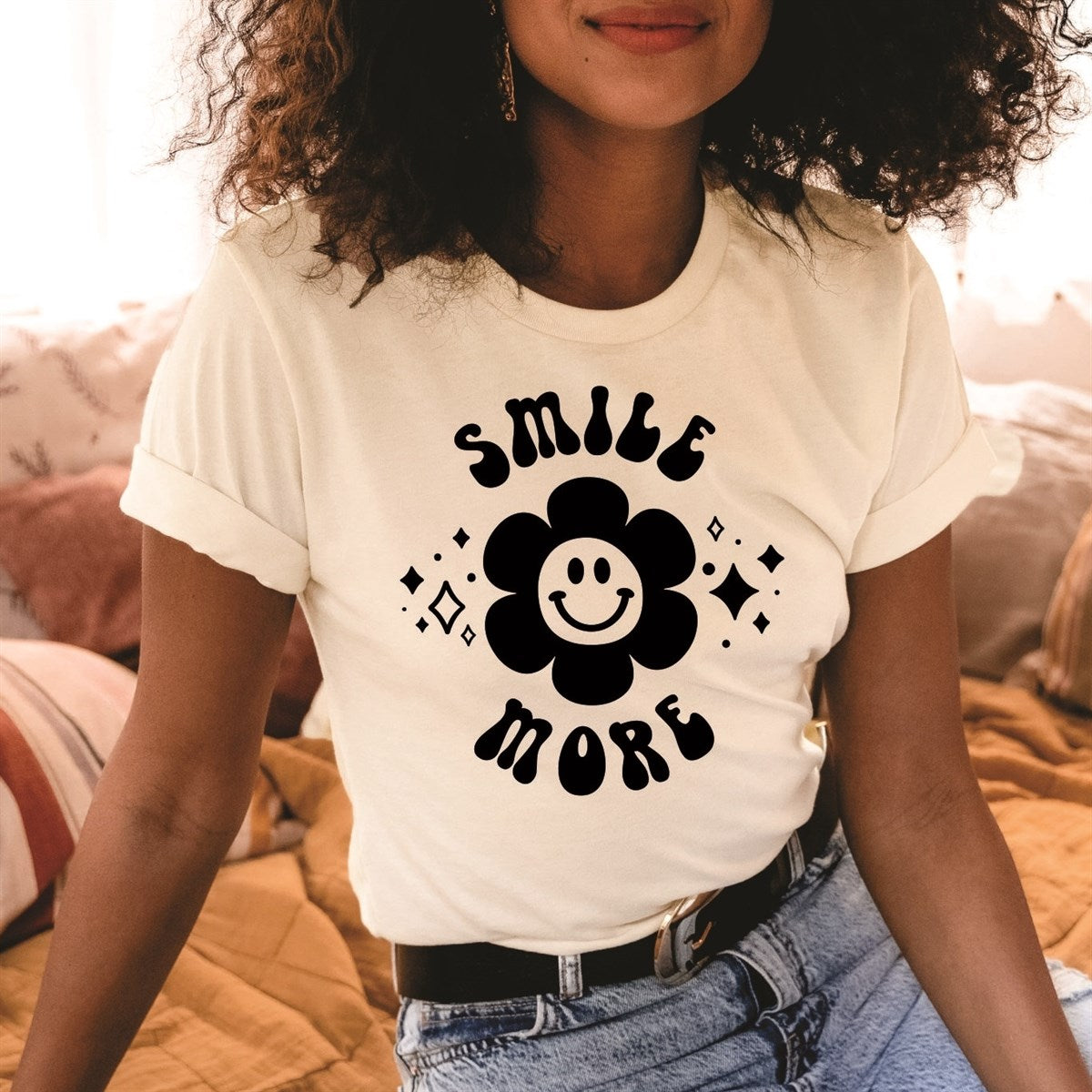 Smile More With Smiley Flower Tee