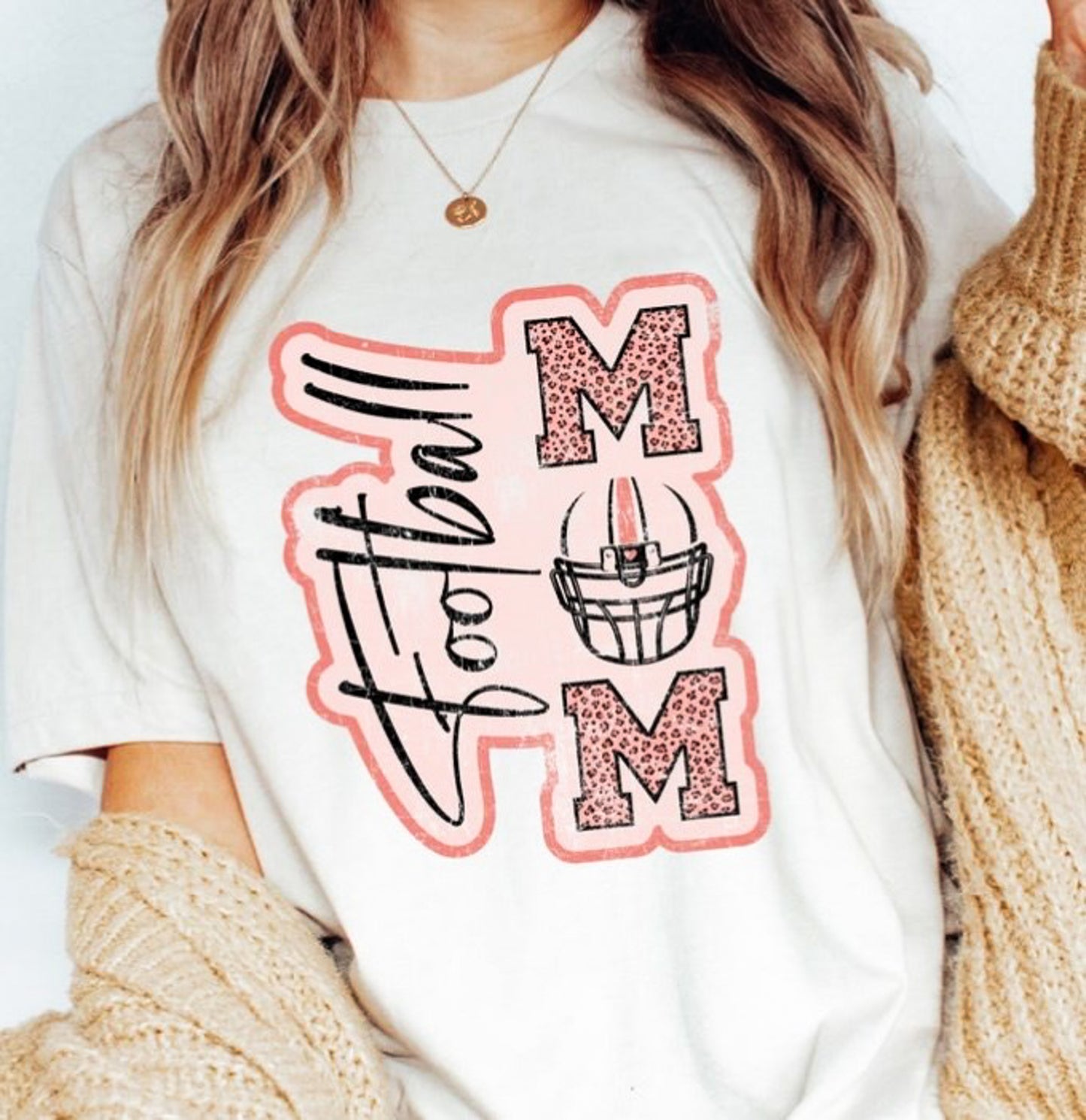 Football Mom With Pink Leopard Print T-Shirt or Crew Sweatshirt