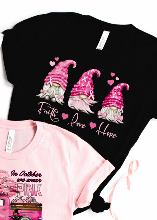 Faith Love Hope Gnomes Breast Cancer Tee