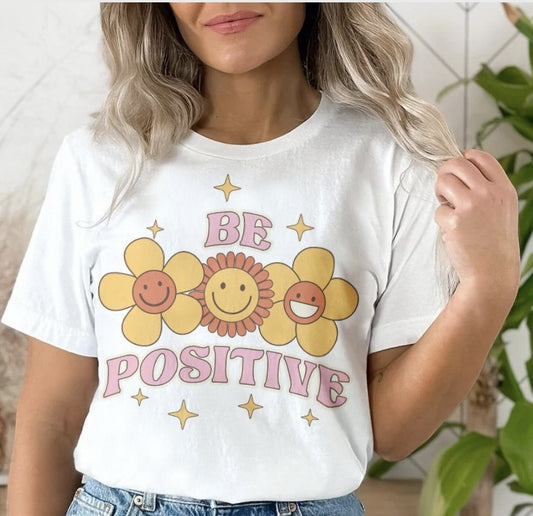 Be Positive With Smiley Flowers Tee