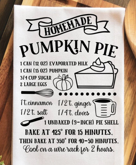 Pumpkin Pie Kitchen Recipe Towel