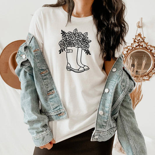 Rain Boots & Flowers Tee