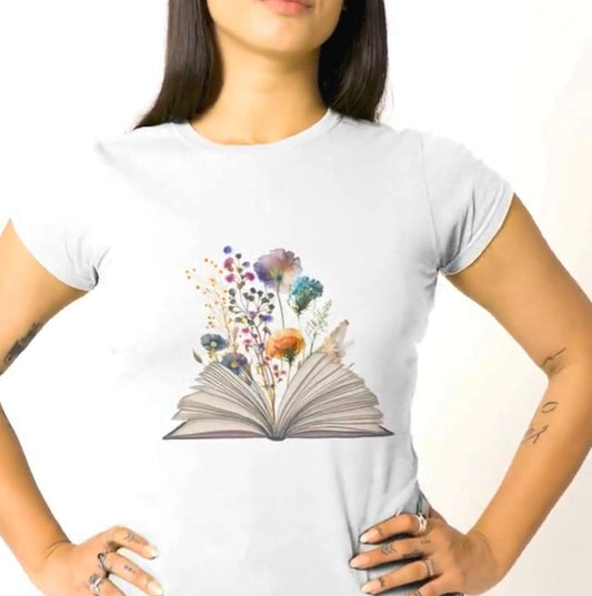 Book With Watercolor Flowers Tee