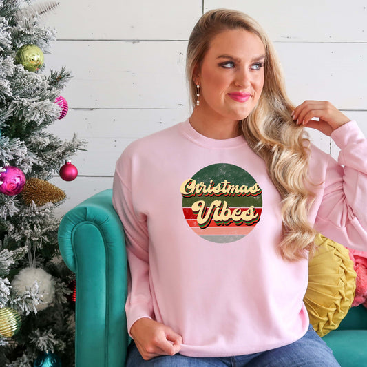 Retro Christmas Vibes In Striped Circle Crew Sweatshirt