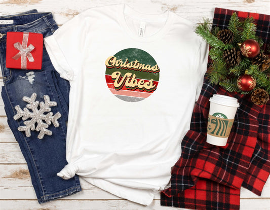 Christmas Vibes In Circle Retro Tee