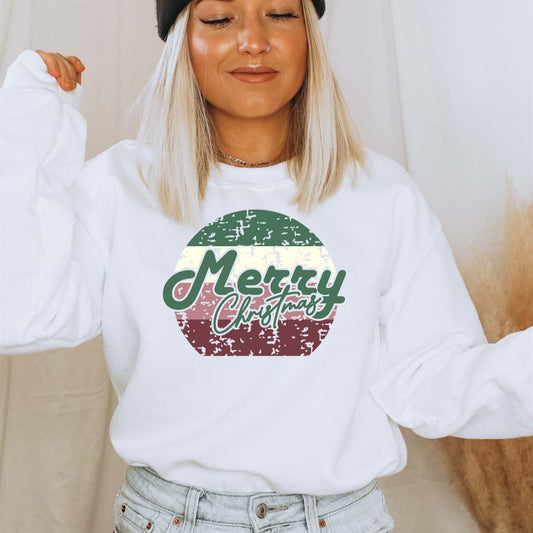 Merry Christmas In Striped Circle Crew Sweatshirt