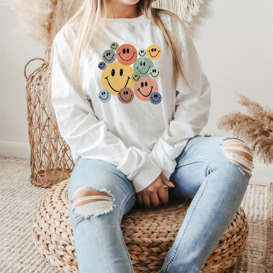 Retro Smiley Faces Long Sleeve Tee