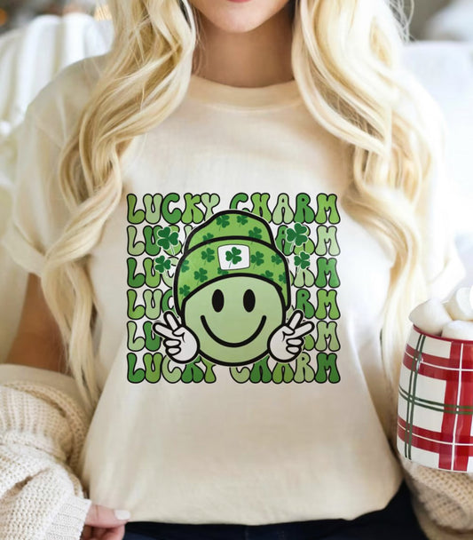 Lucky Charm (Stacked) With A Smiley Face Wearing A Beanie Tee
