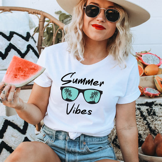 Summer Vibes With Sunglasses With Palm Tree Reflection Tee
