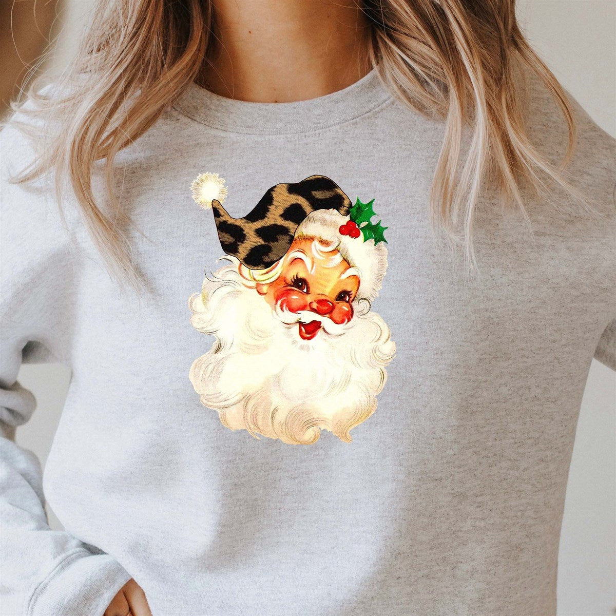 Vintage Santa With A Cheetah Print Hat Crew Sweatshirt