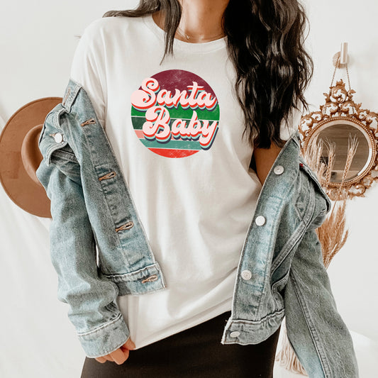 Retro Santa Baby In Circle Tee