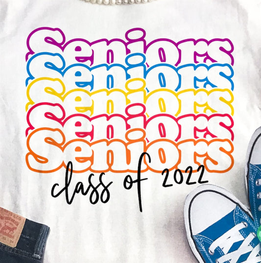 Seniors Colorful Stacked 2022 Tee