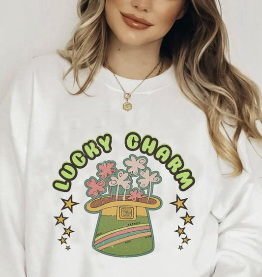 Lucky Charm With Hat & Clovers Crew Sweatshirt