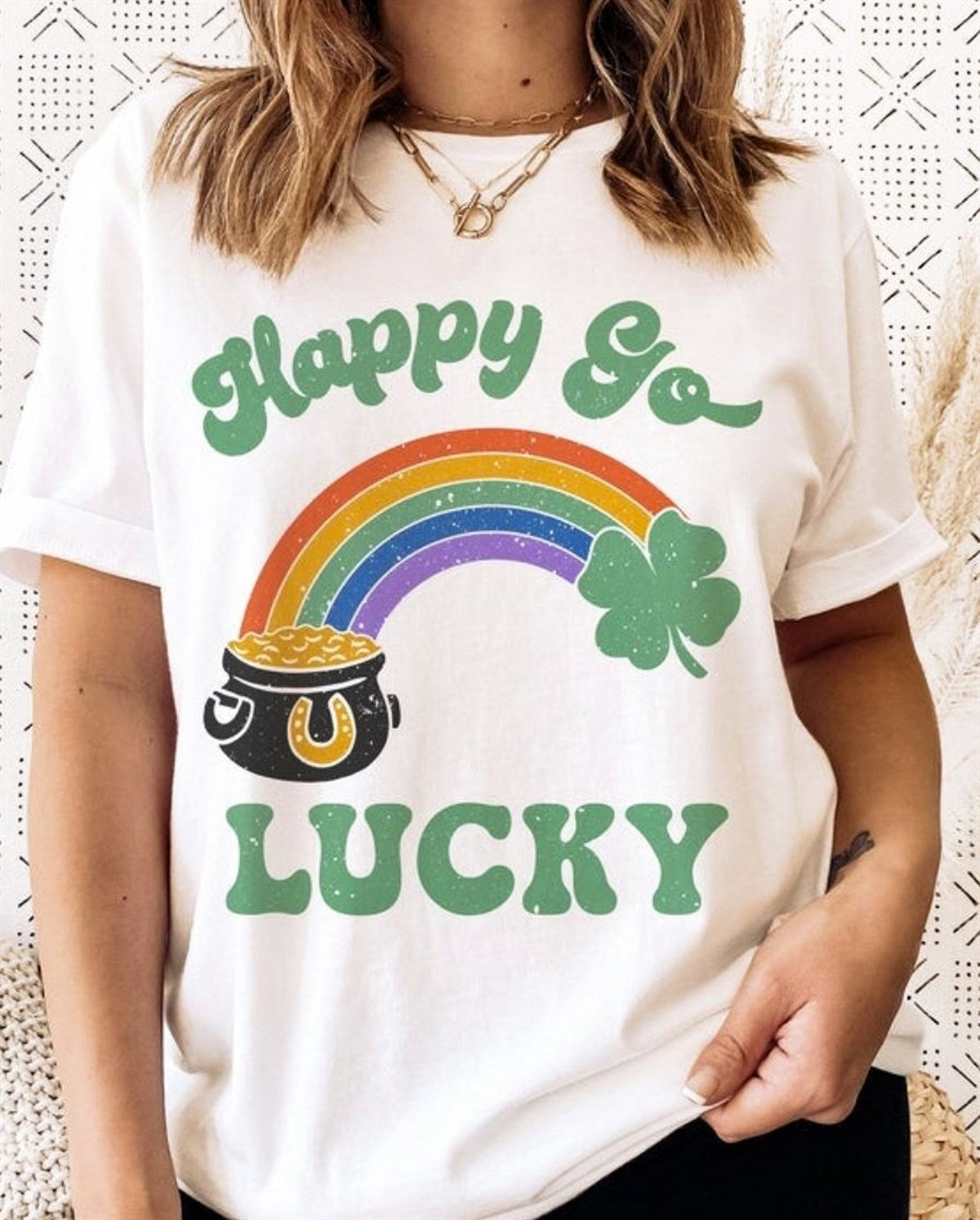 Happy Go Lucky Rainbow With Pot Of Gold Tee