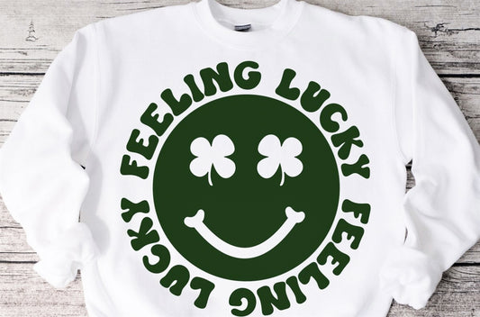 Feeling Lucky Smiley Face With Clover Eyes Crew Sweatshirt