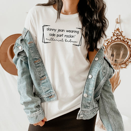 Skinny Jeans Wearing Side Part Rockin' Tee