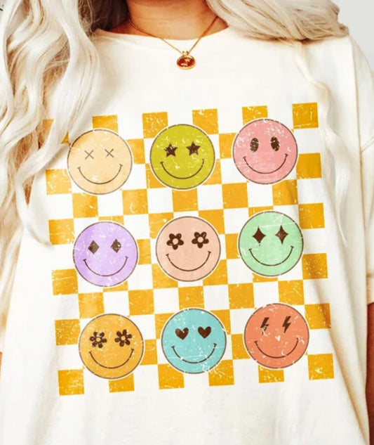 Checkered Smiley Faces Tee