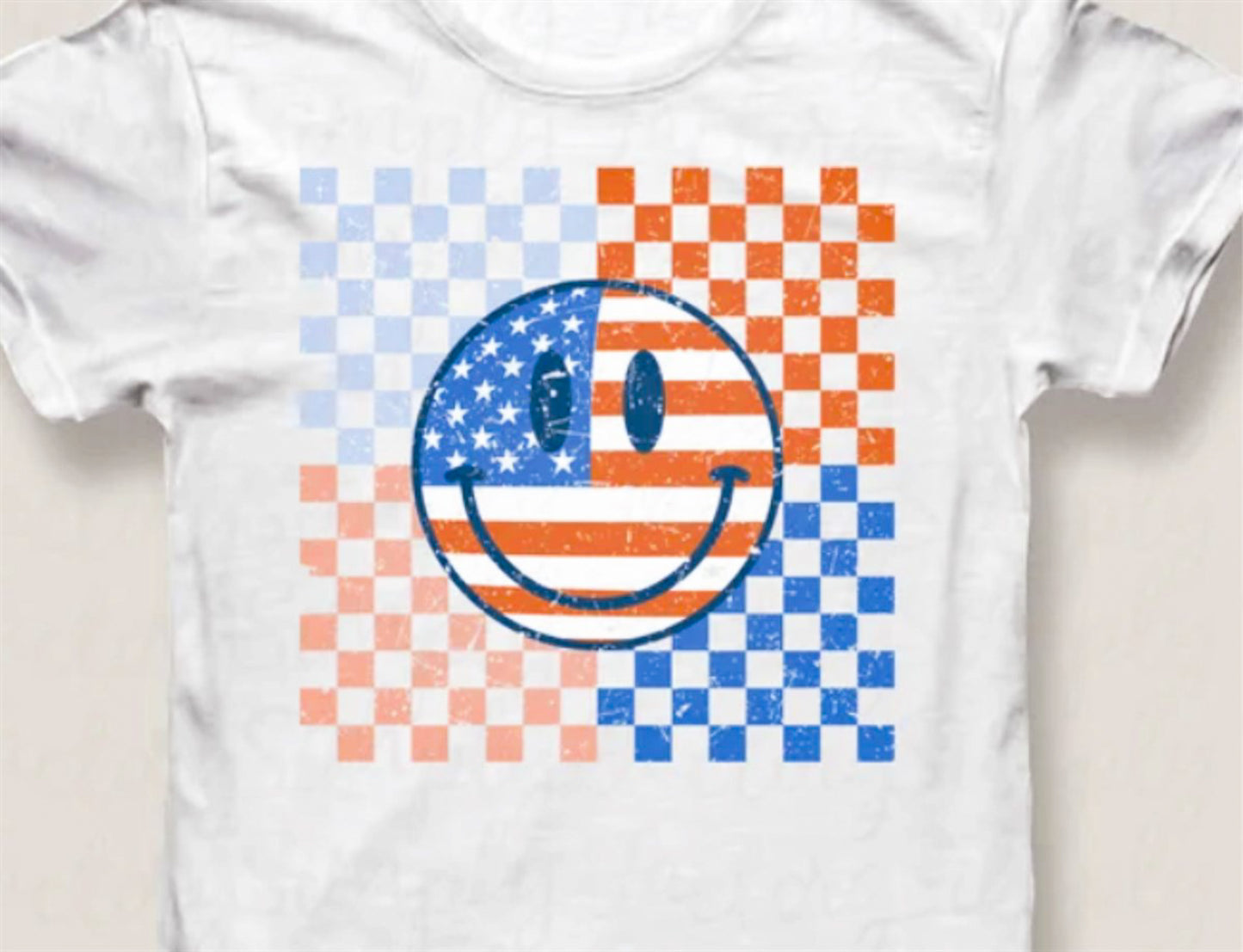 Patriotic Smiley With Red & Blue Checkered Tee