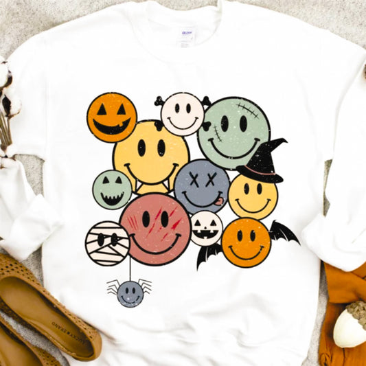 Halloween Retro Smileys Crew Sweatshirt