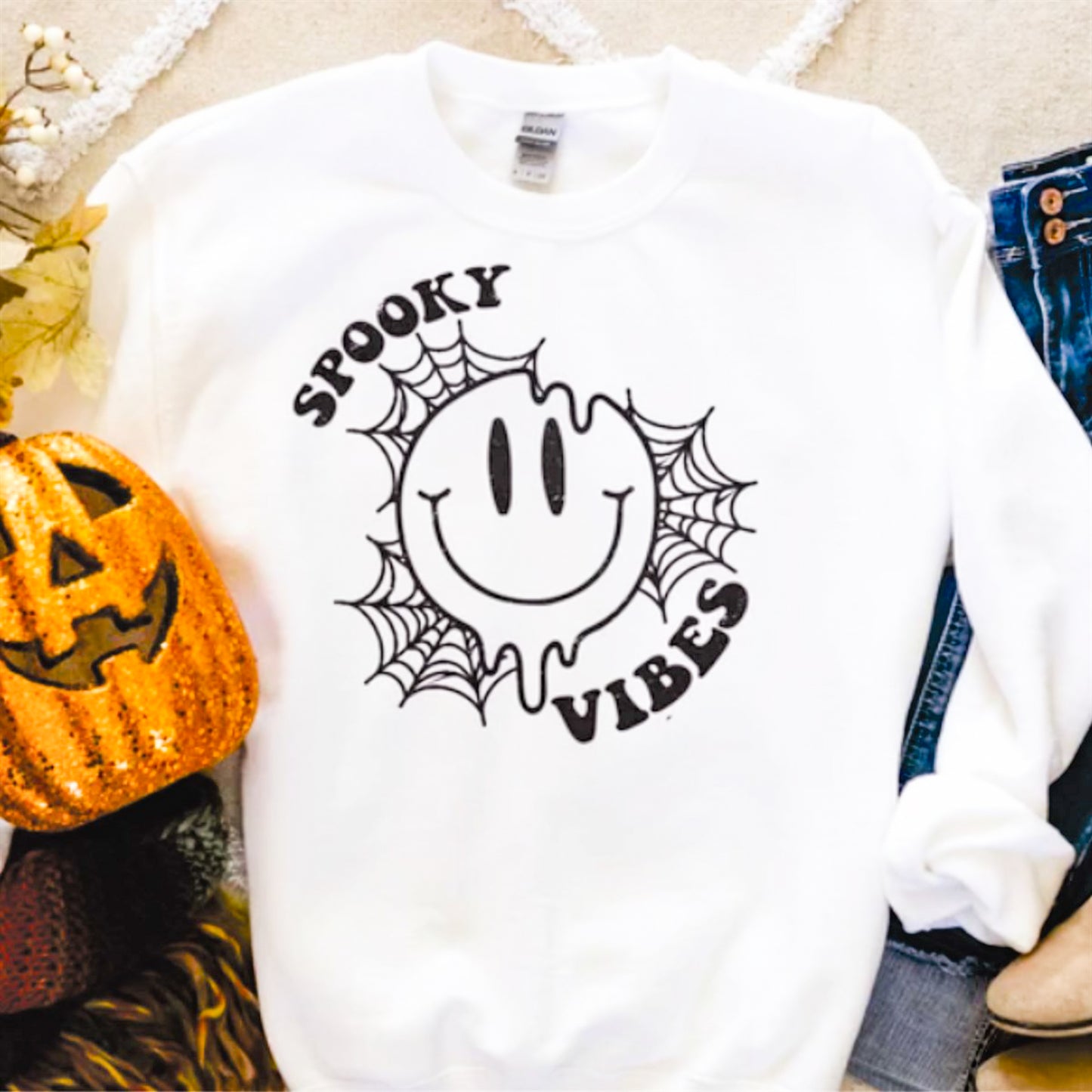Spooky Vibes Smiley Crew Sweatshirt