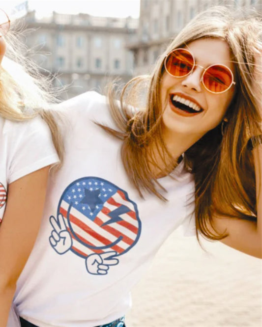 Patriotic Smiley With Peace Signs Tee