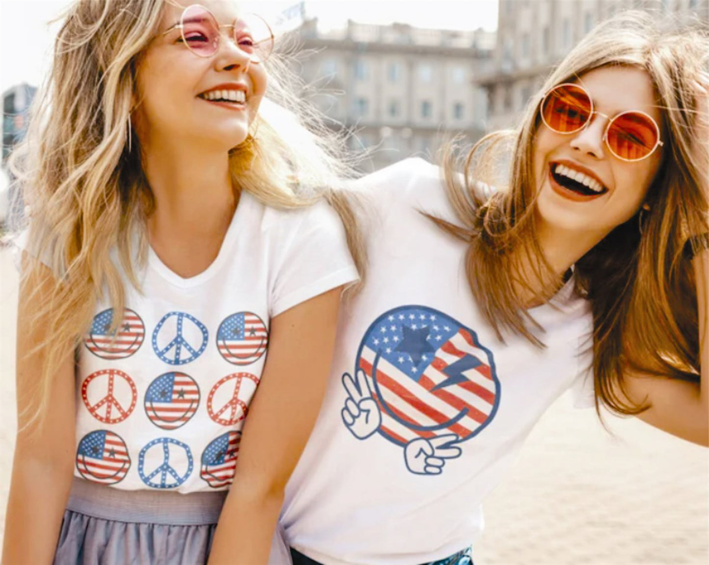 Patriotic Smiley With Peace Signs T-Shirt or Crew Sweatshirt