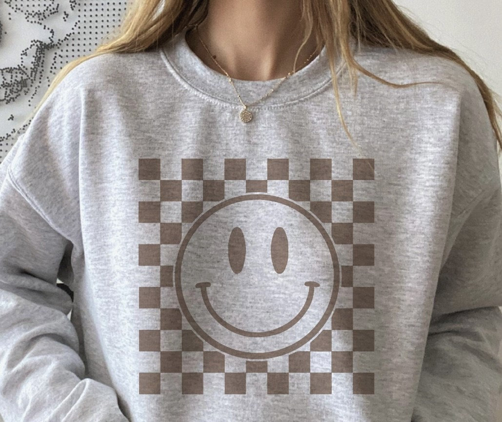 Smiley With Checkered Background Crew Sweatshirt