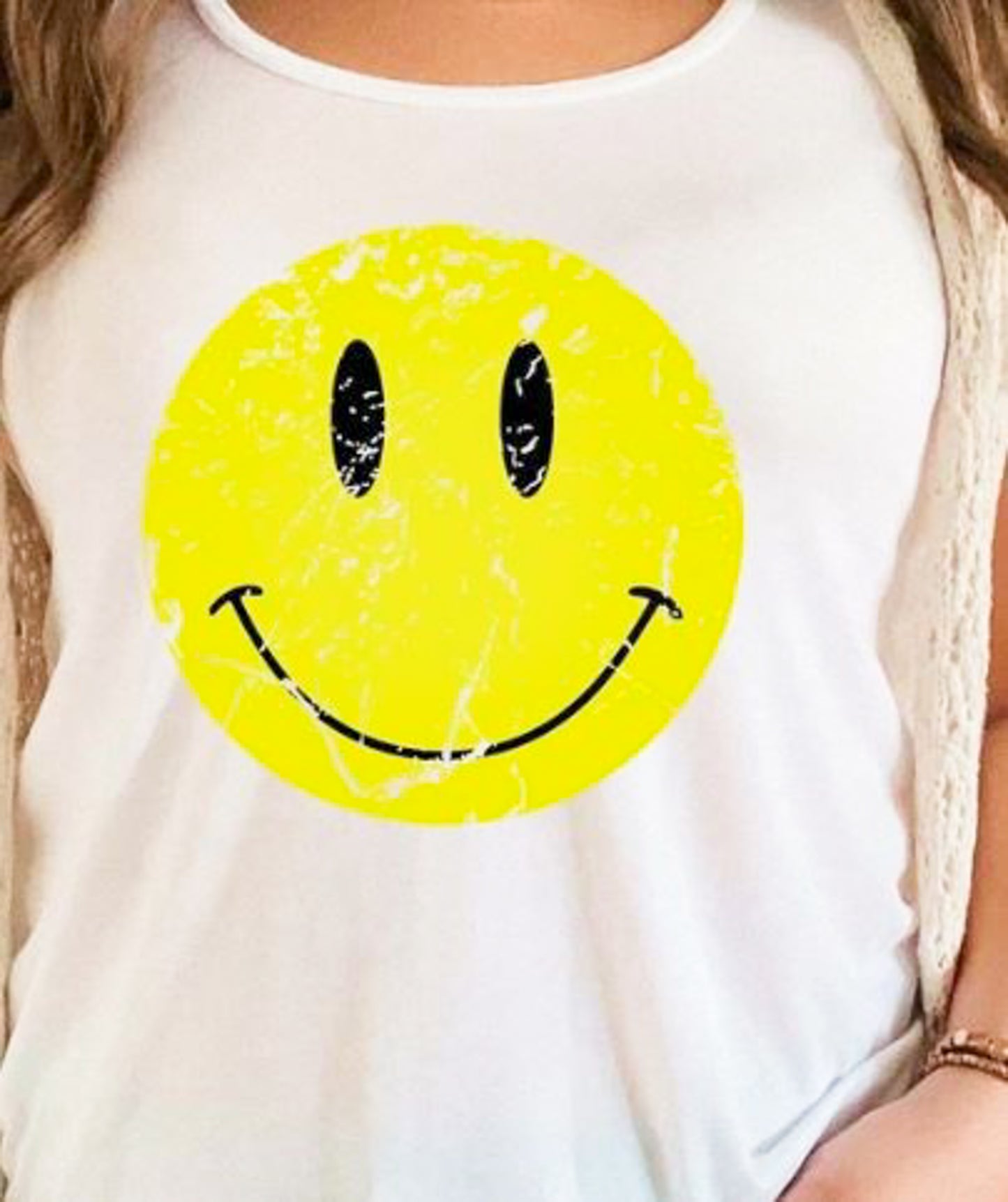 Yellow Distressed Smiley Face Tee