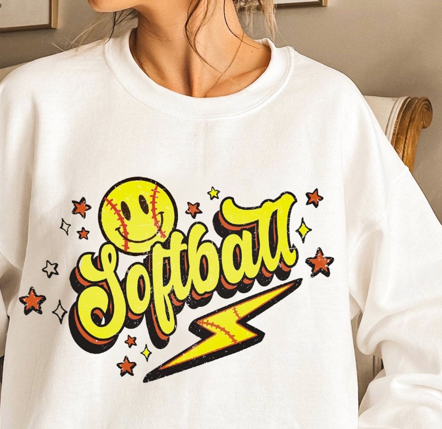 Softball With Lightning Bolt Crew Sweatshirt