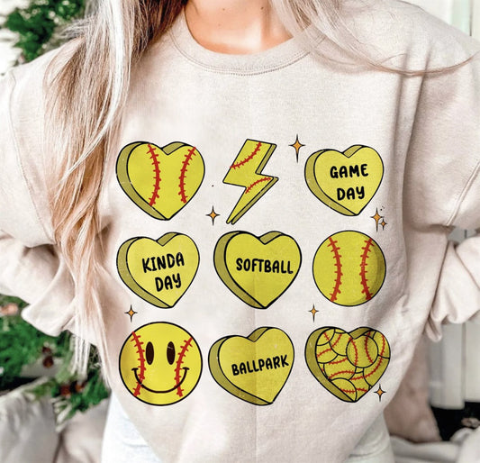 Softballs Hearts & Lightning Bolt Crew Sweatshirt