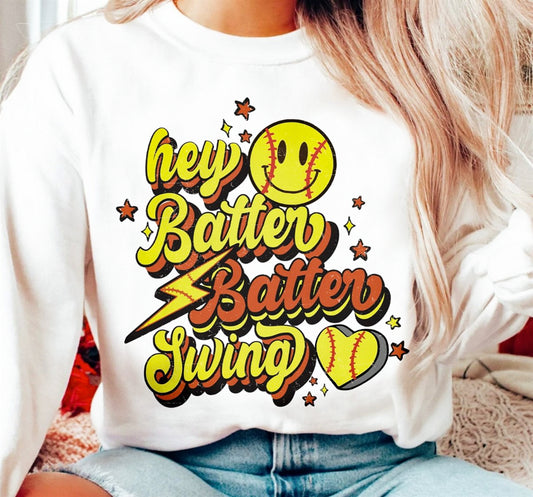 Hey Batter Batter Swing Softball Crew Sweatshirt