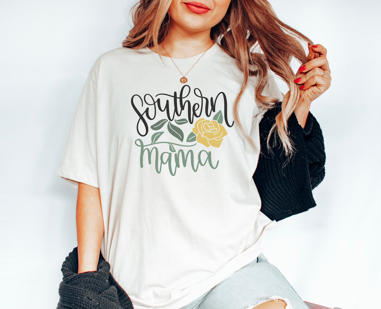 Southern Mama With Flower T-Shirt or Crew Sweatshirt