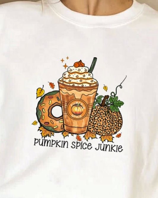 Pumpkin Spice Junkie With Drink Donut & Pumpkin T-Shirt or Crew Sweatshirt