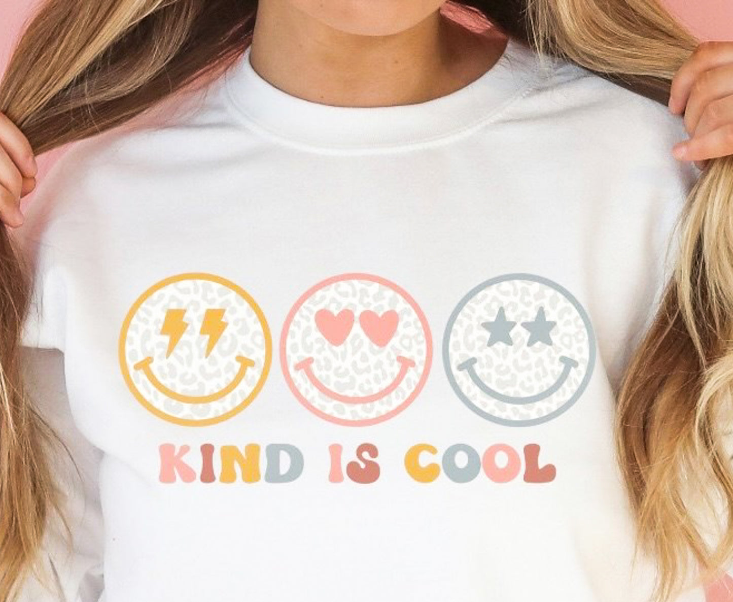 Kind Is Cool With Three Leopard Print Smiley Faces Tee
