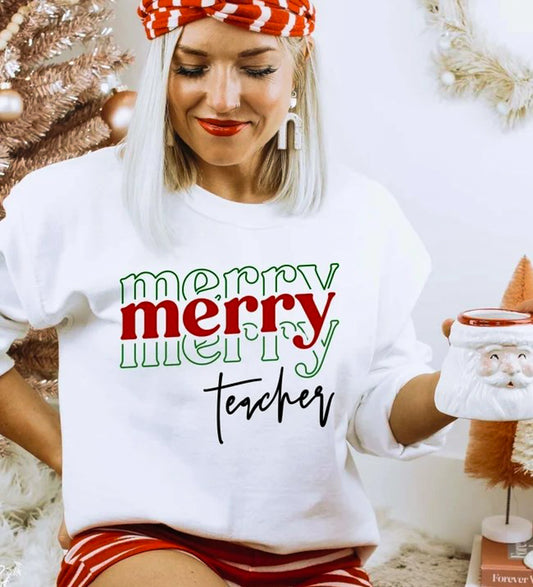 Merry (Stacked) Teacher Crew Sweatshirt