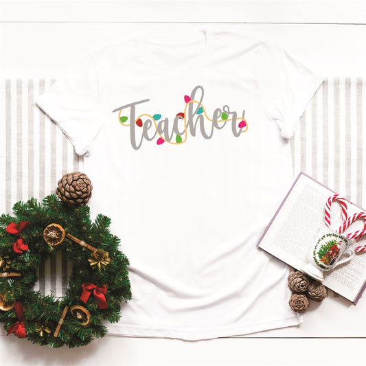 Teacher With String Christmas Lights Tee