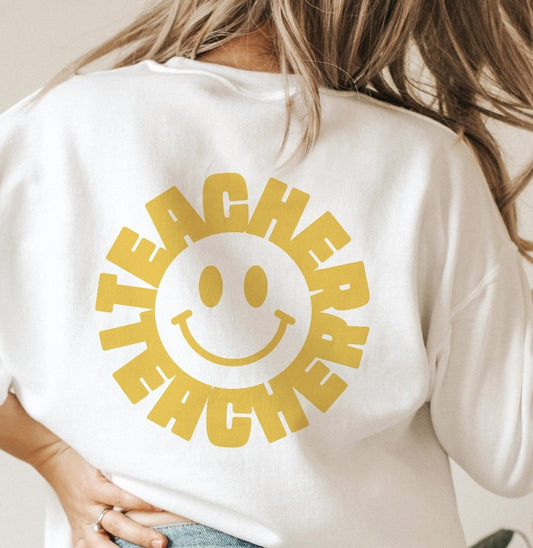 Teacher Smiley (Back Design) Crew Sweatshirt