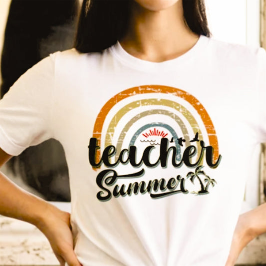 Teacher Summer With Rainbow Tee