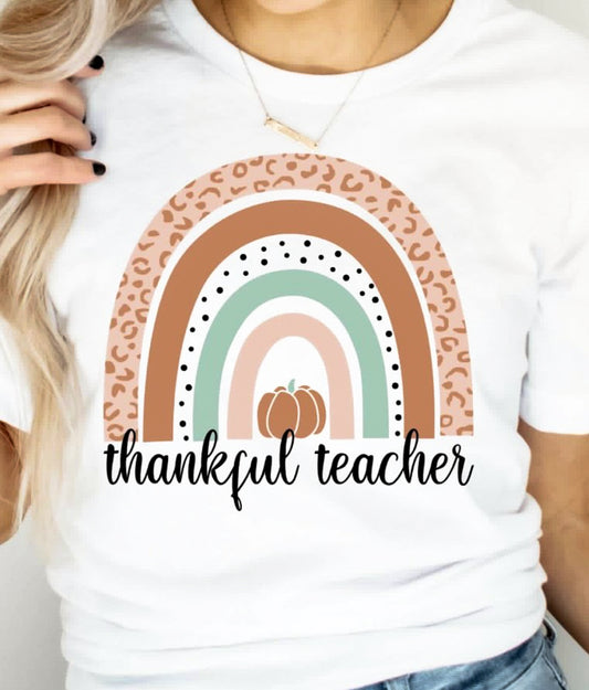 Thankful Teacher With Rainbow & Pumpkin Tee