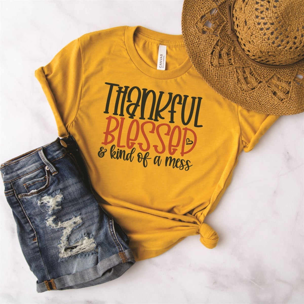 Thankful Blessed & Kind Of A Mess Tee