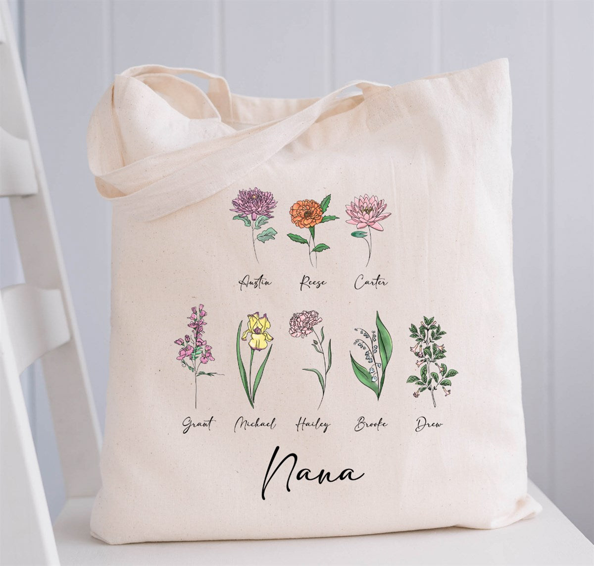 Custom Mother’s Day Birth Flower Totes