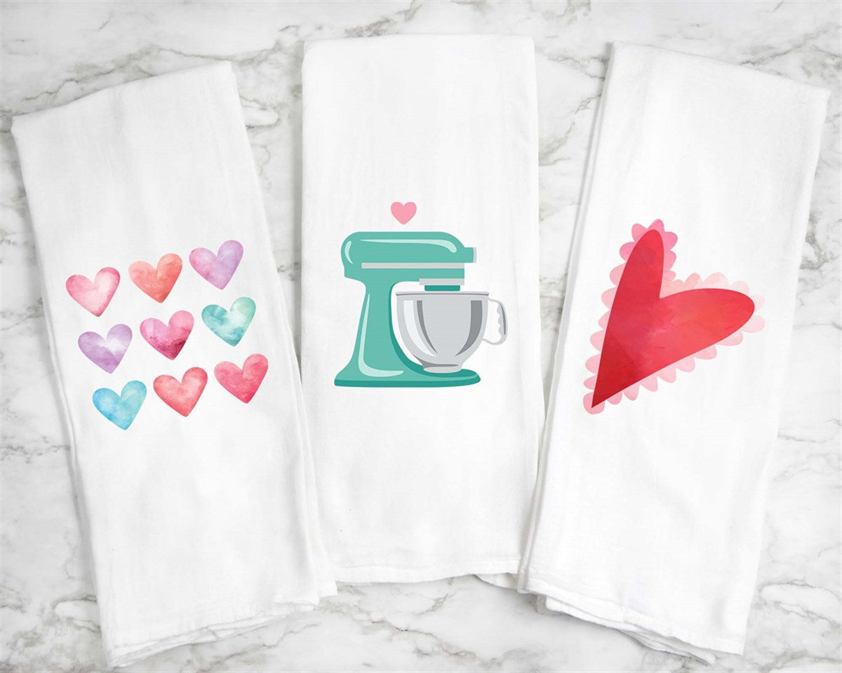 9 Watercolor Hearts Tea Towel