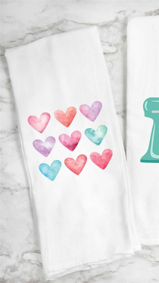 9 Watercolor Hearts Tea Towel