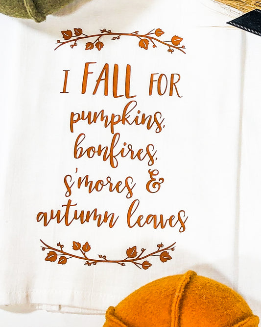 I Fall For Pumpkins Bonfires S'mores & Autumn Leaves Towel